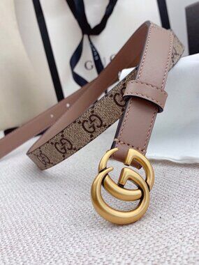 🍓2 cm Gucci Fashion Double G Buckle GG Belt Tan Pink 90/36🍓